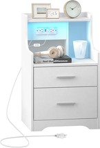 A Nightstand With A Charging Station And Led Lights, A White Nightstand With Two - £73.07 GBP