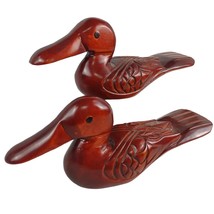 Vtg Pair of Traditional Korean Rosewood Wedding Ducks Carved Wood Decoy ... - $62.89