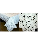 72x126&quot; Solid White Wedding Embroidery Cutwork Embroidered Tablecloth 12... - £131.87 GBP