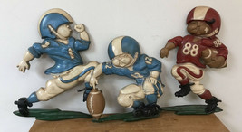 Set Lot of 3 Vintage Homco 1976 Cast Metal Football Kids Players Wall Decor - £31.45 GBP