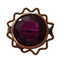 Antique Amethyst Purple Stone Round Brooch Pin - £197.83 GBP