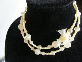 Robert Rose Necklace Double Strand Ivory-colored Beads With Rosette Bow - £6.62 GBP