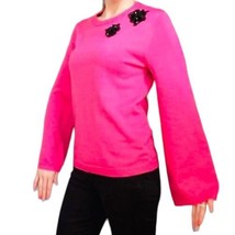 Prabal Gurung Pink Sweater M Pullover Black Sequins Bell Sleeves Designer Barbie - £27.35 GBP