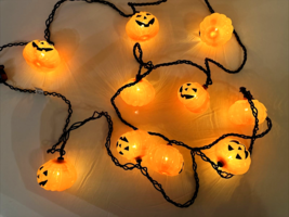 Vintage Blow Mold Halloween Pumpkin String Light 2.5&quot; Rare 10 Lights - E... - £10.70 GBP