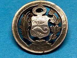 PERU, SILVER, REPUBLICA PERUANA LIMA 1923, COIN, LAPEL PIN - $14.85