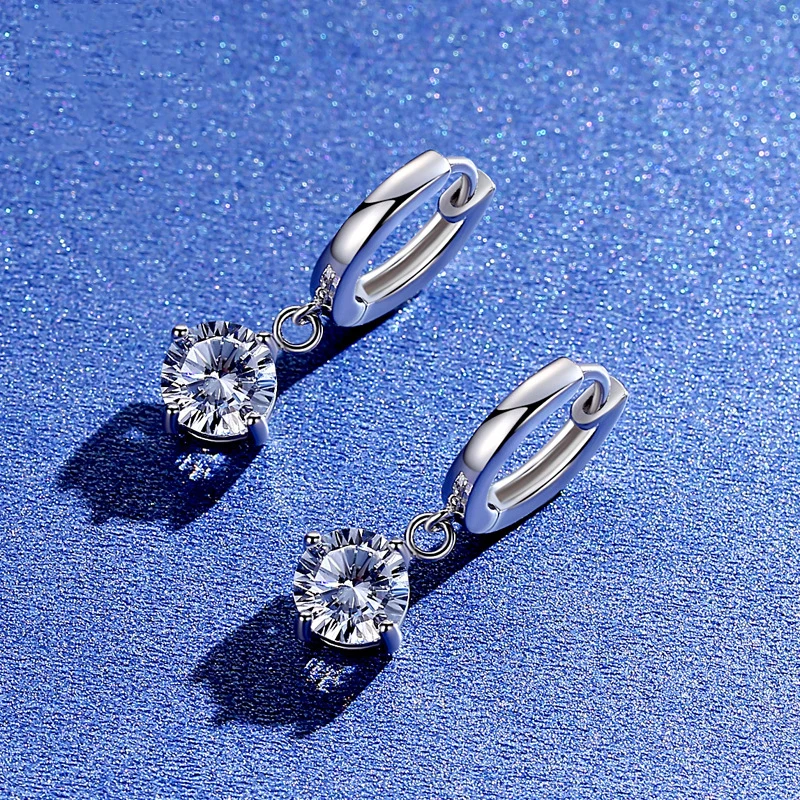 925 Silver 4 Claws 1ct/2ct Blue Green Moissanite VVS1 Fine Jewelry Drop Earrings - £164.38 GBP