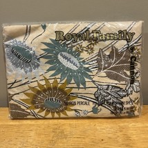 VTG Cannon Royal Family Full Sheet Fitted Sunflowers Blue Brown FLORAL  NOS - $39.59