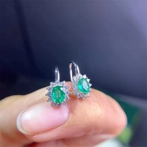Natural Emerald Earrings 925 Silver Ladies High-end Design Luxury Atmosphere Jew - £70.58 GBP