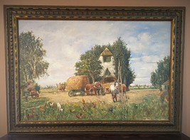 Oil Painting on Canvas sgd. Becker Farm Scene Framed Early 20th C. Beauty! - £297.03 GBP