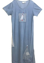 Vintage Womens Size M Long Jean Denim Maxi Dress Sailboats Lightweight Modest - $44.99