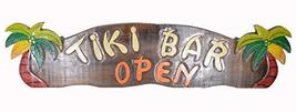 HUGE HAND CARVED TIKI BAR OPEN SIGN WITH TWO PALM TREES 3D - $39.54