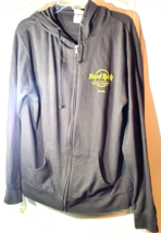 Hard Rock Cafe Tulsa sz Large Gray Full Zip Hoodie Jacket Black - £19.49 GBP