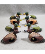 Vintage Wild Ducks Wooden Napkin Ring Holders Hand Carved Hand Painted S... - $17.73