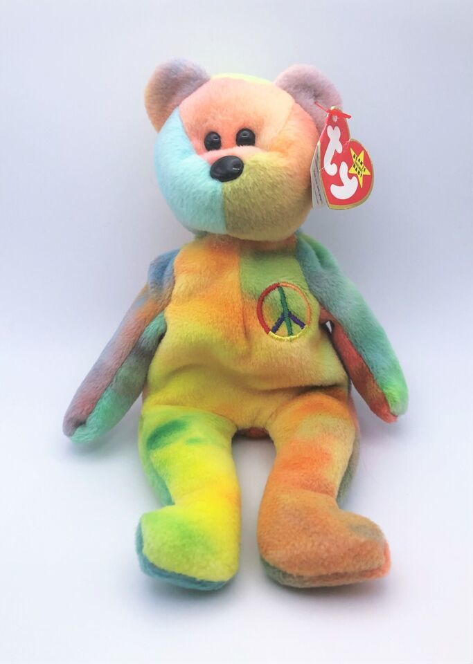 Primary image for TY Beanie Babie Peace The Tie-Dyed, Rainbow Bear 8 inches DOB 2/1/1996