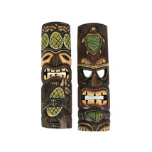 Hand Crafted Wooden Tiki Wall Masks 20 Inch Set of 2 Pineapple Sea Turtle - £38.95 GBP