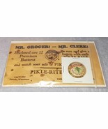 Mr Pickle Rite Envelope and Premium Pin Back Button 1 inch Advertise Pul... - $17.76 CAD