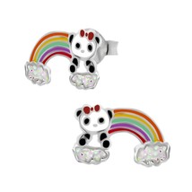 Rainbow and Panda with Bow 925 Silver Stud Earrings - £11.37 GBP