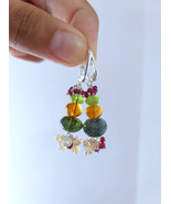 Natural Tourmaline, Citrine, Peridot, Opal and Ruby Beads Earrings - $153.21 CAD
