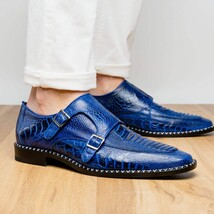 Genuine Ostrich Leg Double Monk Strap Shoes Napoli Electric Blue image 10