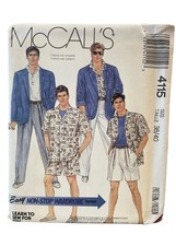 McCalls Sewing Pattern 4115 Jacket Pants Shorts Shirt Mens Size 38-40 - $9.74