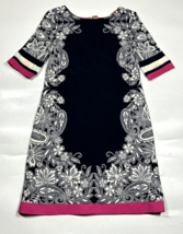 Eliza J Dress Floral Sheath Size 4 Stretch Black Floral Pink Trim Short ... - £27.00 GBP