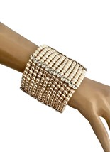 2.75" Wide Luxurious Faux Pearl Clear Crystals Bangle Stretch Bridal Bracelet - $32.30