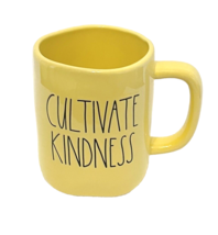 Rae Dunn Cultivate Kindness Yellow Rainbow Heart Coffee Tea Mug Cup Magenta - £14.35 GBP