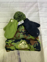 Jurassic Park World Toddler Boys Knit Pom Beanie Hat Cap and Mittens Set NEW - £11.92 GBP