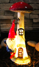 Whimsical Garden Gnome By Toadstool Mushroom Home LED Courtesy Light Figurine - £27.88 GBP