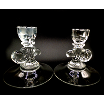 Pair of 1940s Vintage Cambridge Glass Cascade Clear Single Candle Stick Holders - £22.80 GBP