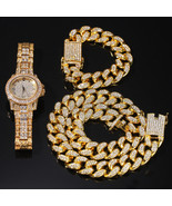 Hip Hop Men&#39;s Bracelet Necklace Watch Three Piece Set Vintage Hundred  - $188.09 MXN