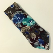 Pierre Cardin Floral Neck Tie Teal Blue Gray Burgundy Mens Multi Color Flowers  - £18.90 GBP