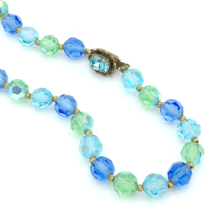 AB faceted multicolor crystal bead necklace - vintage green blue purple 18.5&quot; - £27.97 GBP