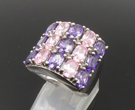 925 Sterling Silver - Vintage Pink Topaz &amp; Amethyst Cocktail Ring Sz 7 - RG24070 - $66.71