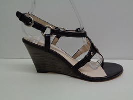 Coach Size 6.5 M HARPER Black Leather Embellished Wedge Sandals New Womens Shoes - £118.55 GBP