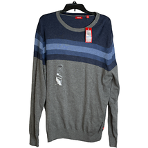 Izod Crew Neck Sweater Size XL Blue Gray Striped Mens Knit 100% Cotton - £15.52 GBP