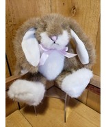 New 1998 Hugfun Intl 9&quot; Bunny Jointed Plush Rabbit Brown Pink Bow EASTER - $20.55 CAD