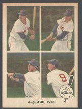 1959 FLEER TED WILLIAMS # 65 AUGUST 30, 1958 BOSTON RED SOX - £12.73 GBP