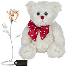 Bearington Lil&#39; Teddy Bear + Chrome &amp; Rose-Gold Plated Flower Tabletop Ornament - £36.96 GBP
