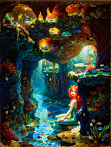 Cute Mermaid in Magic Grotto 8.5x11&quot; Photo Print Style of Louis Wain/ Harker Art - £6.56 GBP