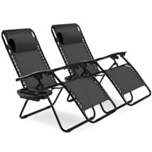 2 Pieces Folding Recliner Zero Gravity Lounge Chair - Black - Color: Black - £144.93 GBP