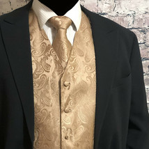 Mocha Beige Men&#39;s XS to 6XL Paisley Tuxedo Suit Dress Vest Waistcoat &amp; Neck tie - $28.06+