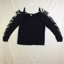 VENUS Slash Detail Sweatshirt Black Size L  Long Sleeve Pocket - £11.61 GBP
