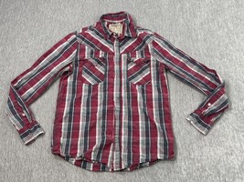 JIMMY&#39;Z Shirt Mens Medium Red Gray Plaid Western Button Down Long Sleeve... - $30.59 CAD