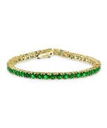 3mm Round Cut Simulated Emerald Tennis Bracelet 14K Yellow Gold Plated S... - $233.73