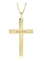 Engraved Personalized Cross Name Necklace: 14K Gold, 14K White Gold - £319.73 GBP
