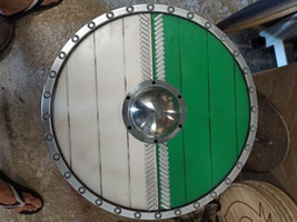 Full Size 24 inch Athelstan inspired Viking Shield Solid Wood Halloween Gift Itm - £90.06 GBP