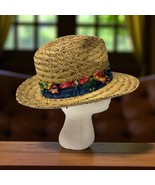 Coastal Women’s Straw Woven Floral Band Hat Size Medium Hawaiian Print B... - $24.74