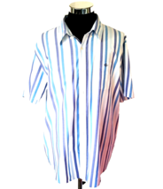 Land&#39;s End Shirt Men&#39;s XXL Blue White Stripes Traditional Fit Button Front SS - £15.03 GBP