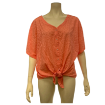 Style &amp; Co Cotton Textured Tie-Front Top-Coral/Size XXL - £11.07 GBP